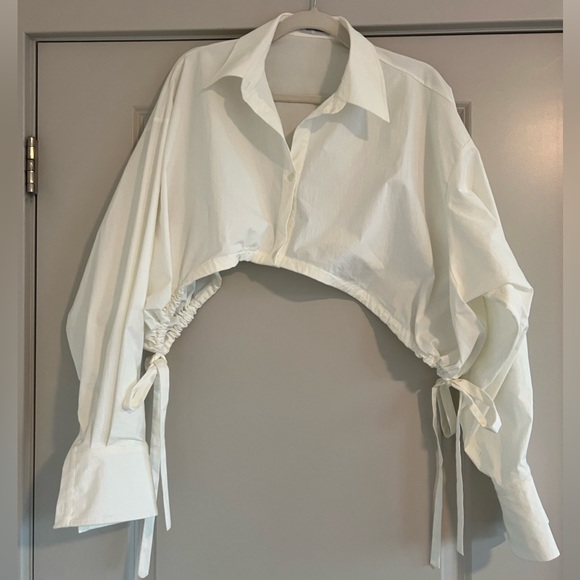 NEW** LATTELIER WHITE CROPPED DRAWSTRING TOP - Picture 6 of 9